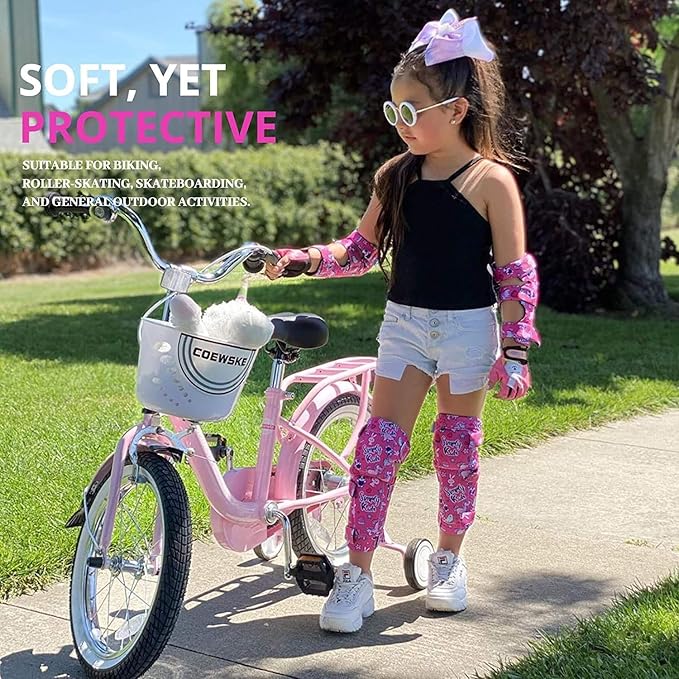 Soft-Style Kids Knee and Elbow Pads with Bike Gloves, Flexible Impact-Resistant Gear for Ages 2-11, Designed for Balance Bikes, Roller-Skating, and Skateboarding
