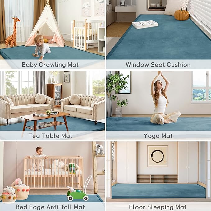 Baby Play Mat 1.2" Thick Memory Foam Nursery Rug Area Rug, 6’7” X 6’7” Yoga Mat Playmat Crawling Mat for Baby,Toddlers, Infants, Kids,Floor Mat Tatami Mat for Living Room with Non-Slip(Green)