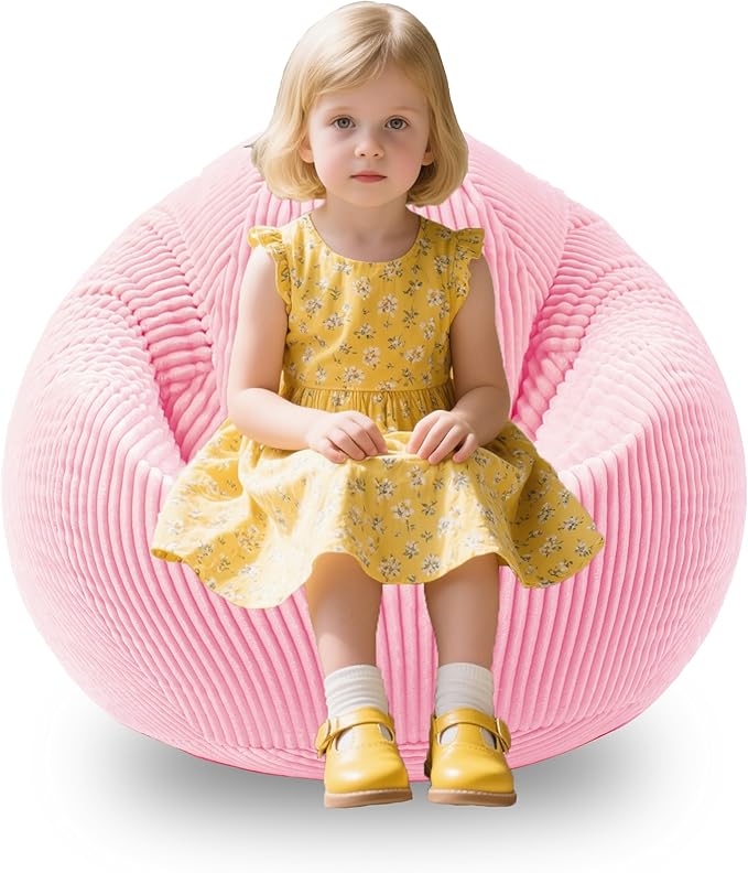 ENBAOHUI Bean Bag Chairs with Memory Foam Chairs for Kids Teens Toddler Faux Fur Sofa Chair with Handle Light Pink