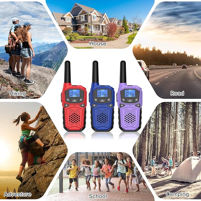 Walkie Talkies for Adults- WokTok Long Range Two Way Radio for Camping Hiking Hand Held Hiking Accessories Camping Gear Xmas Birthday Gift for Kids,SOS Siren,NOAA Weather Alert,3 Radios