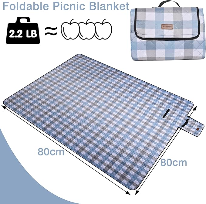 Extra Large Picnic Blanket 80''x 80'' Waterproof Foldable Picnic Mat for Beach, 5-Layer Outdoor Blanket for 6 to 8 Adults,Camping Grass Lawn Park Accessories Couple Park Wedding Registry(Grey)