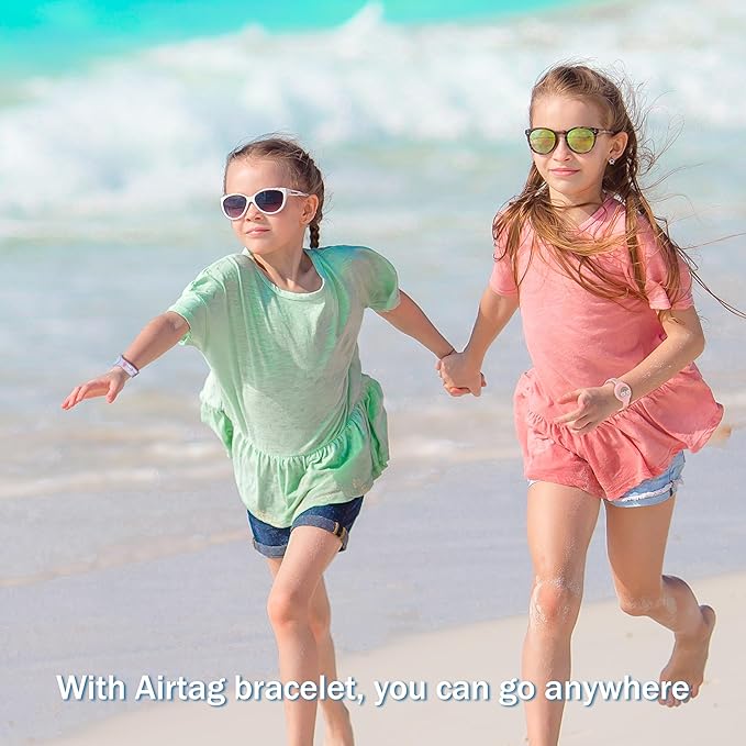 R-fun Waterproof Air Tag Bracelets [2 Pack] Compatible with Apple Air Tag Finders with Cartoon Pattern,Anti Lost GPS Item Finders Case Cover,Pink Rainbow/Purple Unicorn