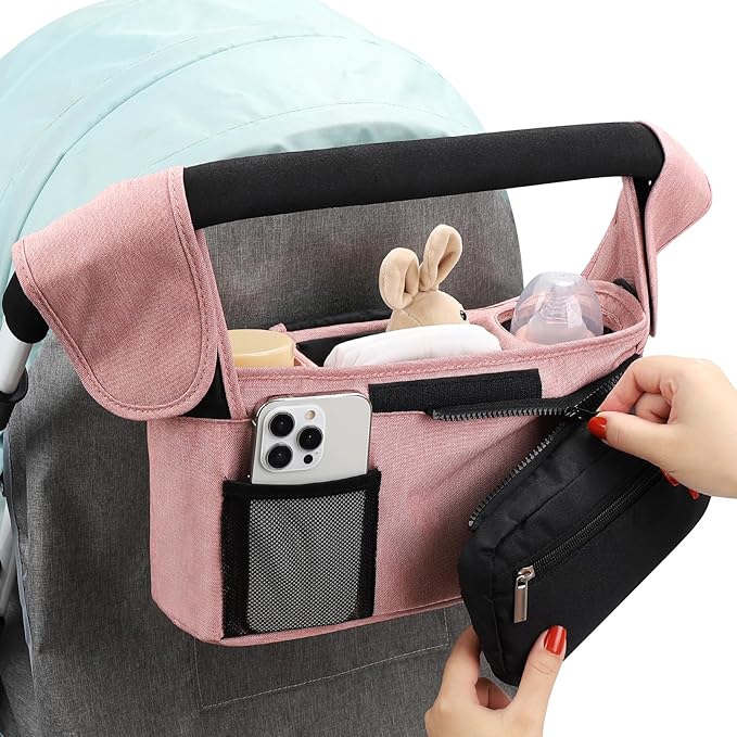 Accmor Universal Stroller Organizer with Insulated Cup Holder Detachable Phone Bag and Shoulder Strap,Stroller Bag Caddy Organizer Fits for Uppababy, Baby Jogger, Britax Strollers