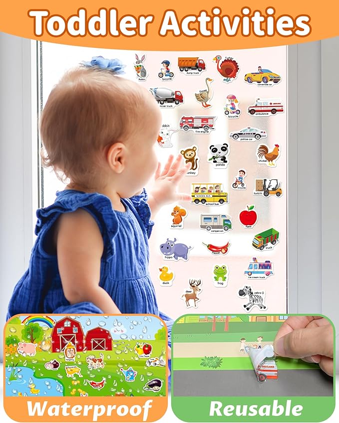 Reusable Sticker Book for Toddlers 2-4 Years, Stickers for Kids, Toddler Sticker Book Ages 1-3, Toddler Craft Activities, Toddlers Travel Toys Ages 2+ Boy Girl Birthday Gifts
