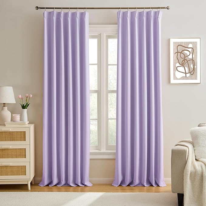 Lilac Light Purple Room Darkening Curtains, Pinch Pleat with Hooks, Modern Design Light Reducing & Privacy Protection Blackout Window Drape/Drapery for Kid's Adult Room(Lavender, 2 Panels, W40 x L96)
