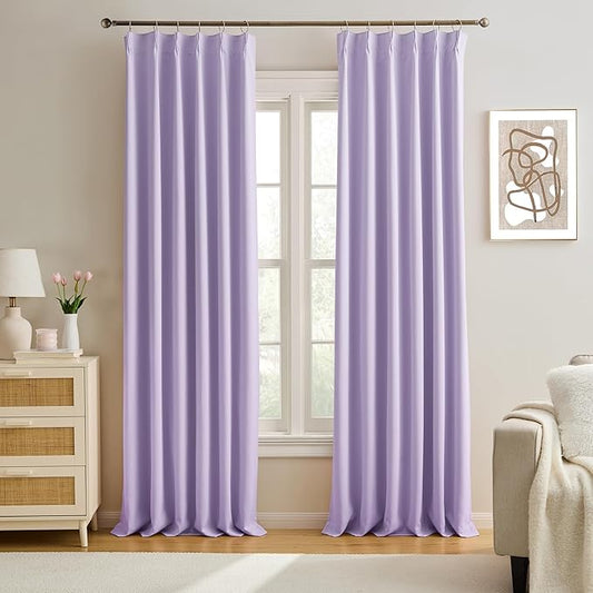 Lilac Light Purple Room Darkening Curtains, Pinch Pleat with Hooks, Modern Design Light Reducing & Privacy Protection Blackout Window Drape/Drapery for Kid's Adult Room(Lavender, 2 Panels, W40 x L96)