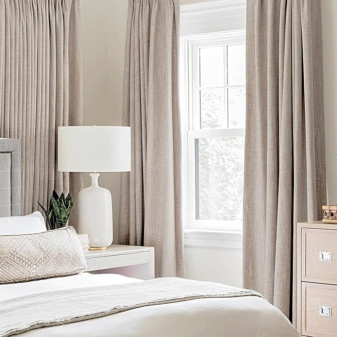 MIULEE Linen Blackout Curtains and Drapes 100% Room Darkening Thermal Insulated Grommet Window Panels with Coating 2 PCs W 42 x L 84 inches Khaki