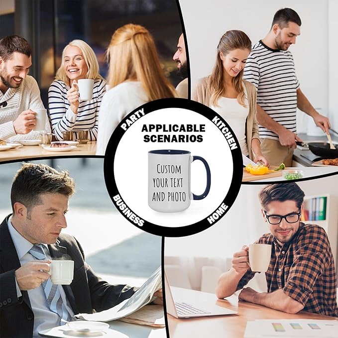 Custom Mug Upload Your Picture Personalized Coffee Mug with Photo Text Name Customized Cup Unique Ideas Gifts for Men Women Mom Dad Girlfriend Boyfriend Friend Family (Dark Blue, 11oz)