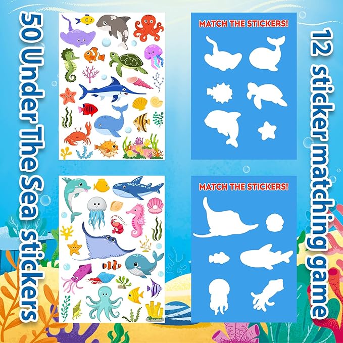 Jelly Sticker Books for Toddlers 2-4 Years, Under The Sea Stickers for Kids 1-3, Reusable Sticker Book for Toddler Plane Activities Travel Essentials (Under The Sea)