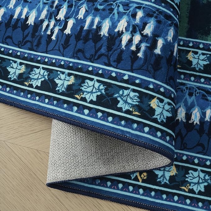 2x6 Runner Rug Impressionist-Style Vintage Kitchen Rugs Non Slip Washable Soft Carpet Runner for Kitchen Laundry Bedroom Bathroom, Blue