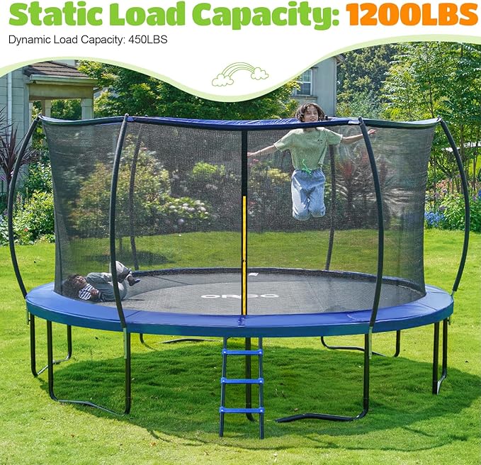 ORCC 1200LBS Weight Capacity Trampoline 16 15 14 12 10 8FT Outdoor Yard Trampolines for Kids Adults Outdoor Yard Trampolines for Kids Adults