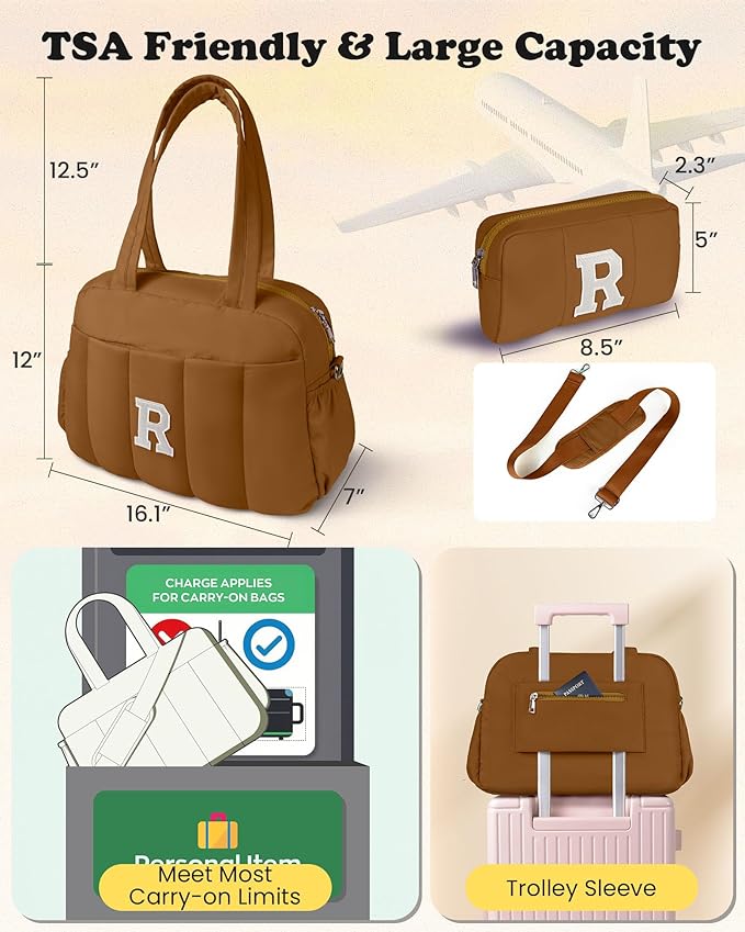 Duffle Bag with Letter, Carry On Bags for Women，Gifts for Her-Overnight Bag with Wet Pocket，Lightweight Travel Bags Personalized Gym Tote with Makeup Pouch