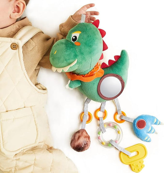 TUMAMA Baby Toys for 3 6 9 12 Months, Dinosaur Hanging Rattle Toys Crinkle Squeaky Sensory Toys with Mirror, Bell, Car Seat Stroller Mobile Toys for Boys, Girls Newborn Infant Toddler