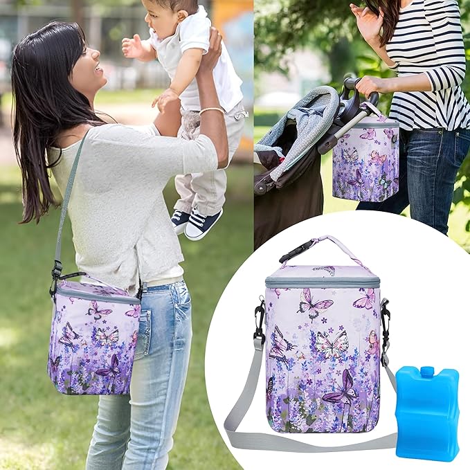 Breastmilk Bag with Ice Pack Fits 4 Bottles Up To 9 Ounce Insulated Breast Milk Cooler on the Go with Strap Baby Bottle Cooler Bag for Nursing Mom Daycare or Travel