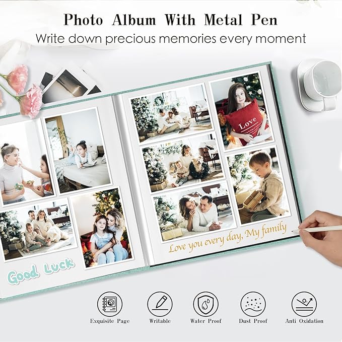 Spbapr Large Photo Album Self Adhesive 60 Pages Linen cover DIY Magnetic Scrapbook album with A Metal Pen Hold 3x5 4x6 5x7 6x8 8x10 Pictures
