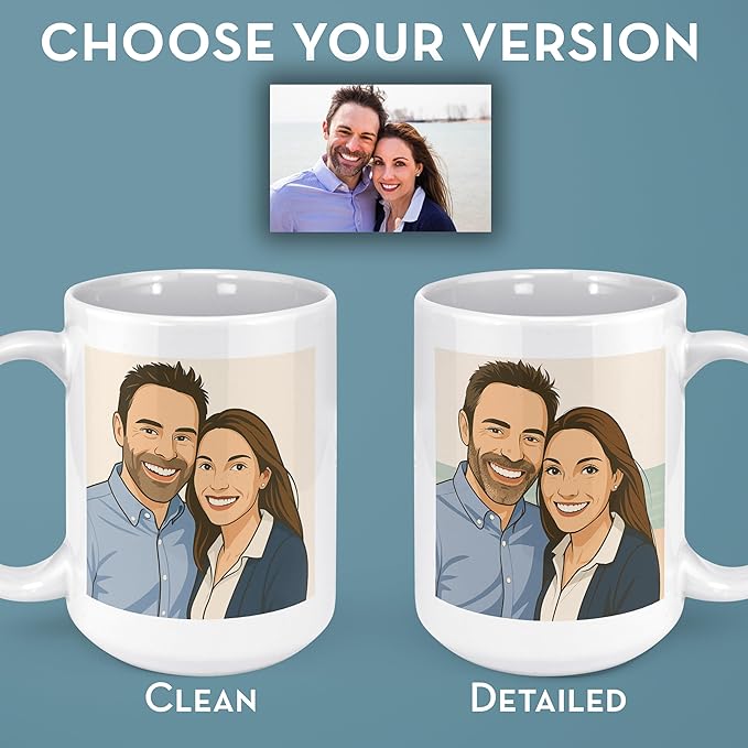 Personalized Coffee Mug, Custom Drawing Portrait Gift, Funny Customized Coffee Gift for Men & Women, Custom Mugs with Pictures, Black - Color Changing 15oz Father's Day Mug