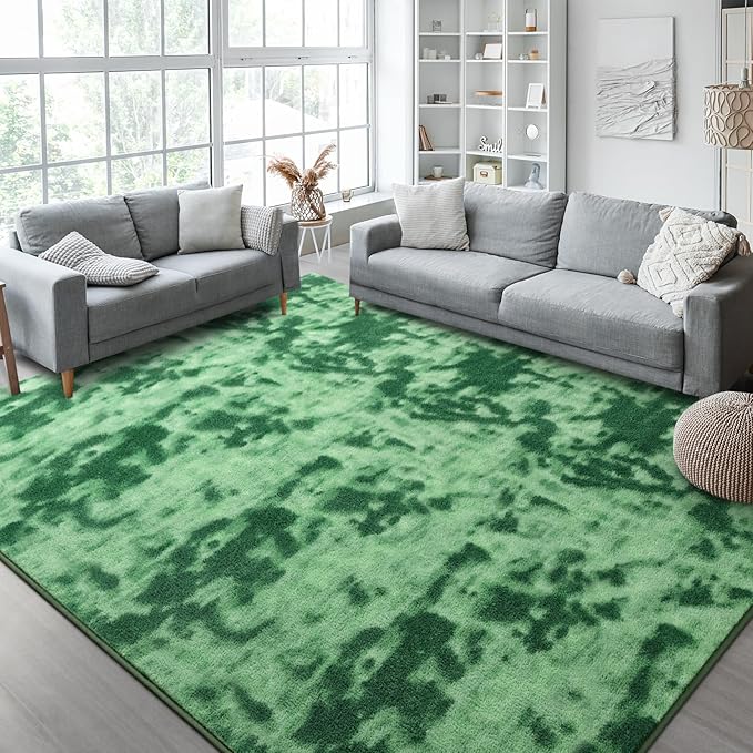 Kimicole 6x9 Washable Area Rugs for Living Room Bedroom, Large Low Pile Ulta-Thin Solid Color Rug, Non-Slip Soft Fluffy Carpet for Nursery Kids Room Dorm Room Home Decor (Green)