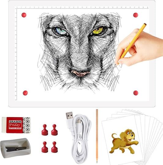 A4 Rechargeable Light Pad, KOBAIBAN Wireless Magnetic Tracing Light Box, 5 Levels Brightness LED Light Board, Cordless Battery Powered Light Drawing Table for 5D DIY Diamond Painting, Sketching(White)