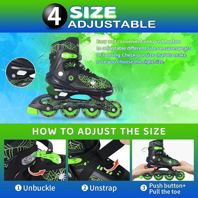Nattork Kids Adjustable Inline Skates with PU Flash Wheels, Fun Roller Skates for Ages 4-12, Indoor/Outdoor Birthday Gift for Son and Grandson