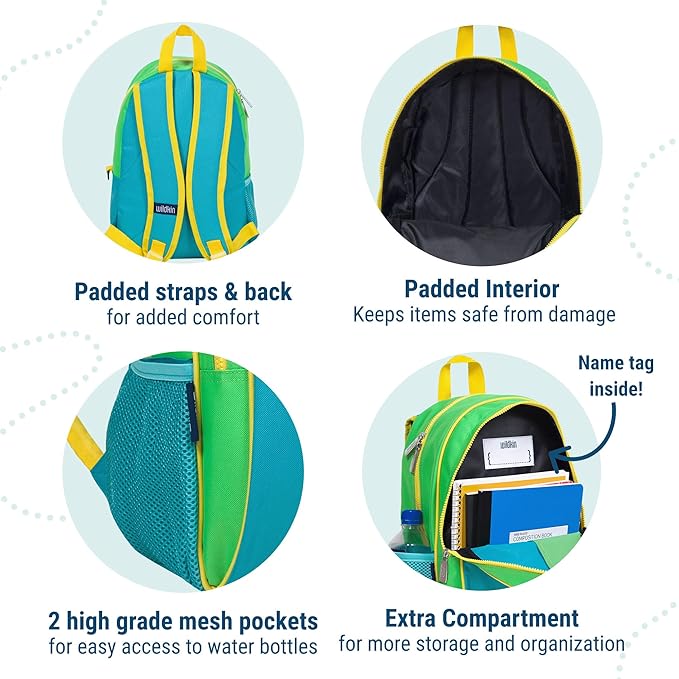 Wildkin 15-inch Kids Backpack – Durable, Padded, Adjustable for School & Travel - Monster Green