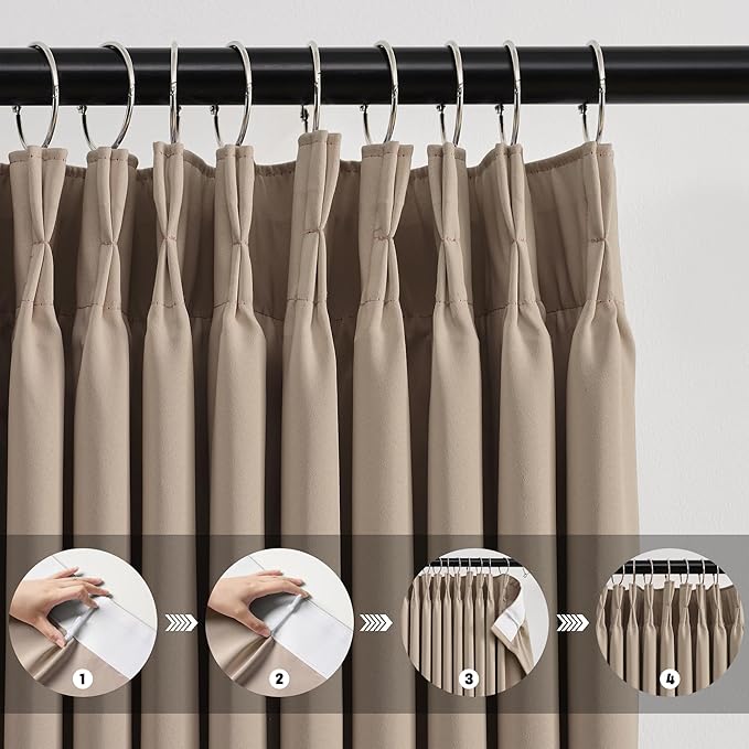 KEQIAOSUOCAI Extra Wide Pinch Pleated Blackout Living Room Curtains, Triple Weave Thermal Insulated Window Treatment Light Blocking Panels for Patio/Hall/Porch (Khkai, W80 x L108, Set of 2)