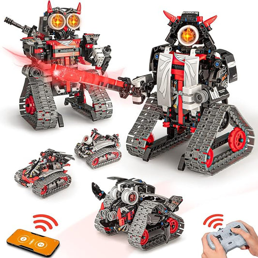 5 in 1 STEM RC Robot Building Kit, APP & Remote Control Samurai/Ninja Blocks 419 Pcs, Erector Set RC Toy for Kids, DIY Build Science Educational Gift for Age 6 7 8 9 10 11 12+ Boys & Girls
