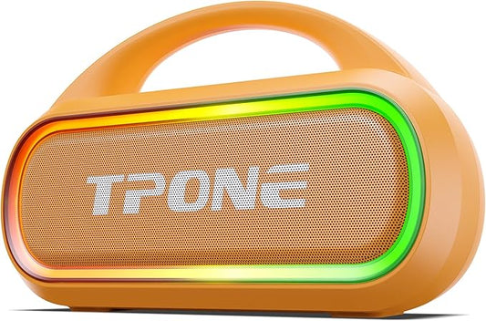 TPone Portable Bluetooth Speaker, 30W (Peak) Wireless Speaker for Outdoor, Up to 12H Playtime, IPX5 Waterproof with Light, TWS Pairing, for Home/Party/Outdoor/Beach, Birthday Gift (Peach Fuzz)