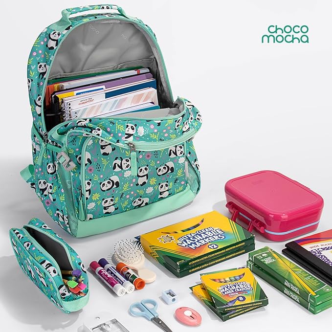 Choco Mocha Cheetah Backpack for Girls, Elementary School Backpack for Girls Ages 6-8 Kids Kindergarten Backpack Bookbag 17 Inch with Chest Strap, Green