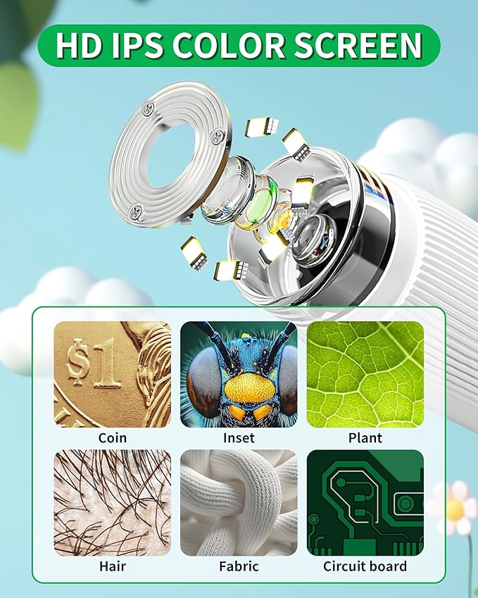 Microscope for Kids, Educational Science Kit Toys Portable Handheld Magnifying Glass, Macro Fixed Focus Digital Kid Microscopes Up to 1000x Magnification,4X Zoom, Interactive Learning, Ages 3+