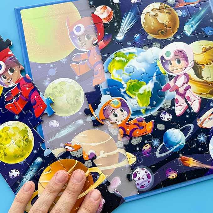 QUOKKA Magnetic Puzzles for Toddlers 4-6 - 2x48 Travel Puzzle Games for Kids Ages 3-5 Years Old - Dinosaur Car Activities Toy for Boys and Girls 2-4 yo - Space Learning Magnet for Road Trip