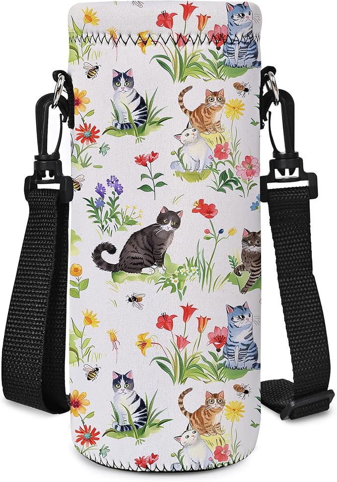 Neoprene Water Bottle Carrier Bag with Adjustable Shoulder Strap for Men Women Walking Hiking,Portable Insulated Holder Case for Stainless Steel/Glass/Plastic Bottles