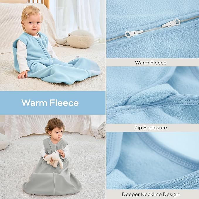 JELLYMONI Fleece Baby Sleep Sack 0-6 Months, 2 Pack 1.5 TOG Baby Wearable Blanket Winter Infant Sleep Sack with 2-Way Zipper, Warm Toddler Sleep Sack