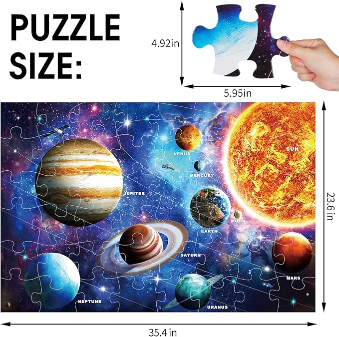 Jumbo Floor Puzzle for Kids Ages 4-8,Solar System Jigsaw Puzzles,48 Piece Space Large Puzzles for Toddler Ages 3-5,Preschool Learning Planets Toys Christmas Birthday Gift for Boys Girls