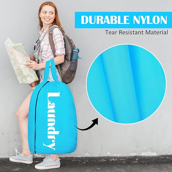 Sylfairy 2 Pack XL Laundry Bag with Strap,Heavy Duty Travel Laundry Bag,Rip-Stop Dirty Clothes Shoulder Bag with Drawstring,Easy Fit a Laundry Hamper or Basket Travel Essentials