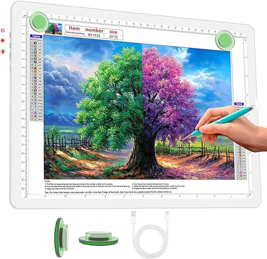 Phylosal Rechargeable A4 LED Light Pad for Diamond Painting, Ultra-Thin Magnetic Tracing Light Box for Drawing, Diamond Art Light Board with Side Button, Super Bright Light Table for Sketching (White)