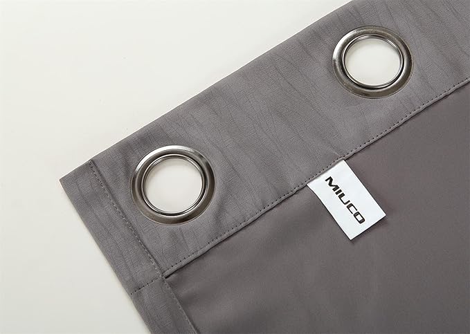 MIUCO Blackout Curtains Room Darkening Textured Grommet Window Curtains 2 Panels for Bedroom 52 x 63 Inch Grey
