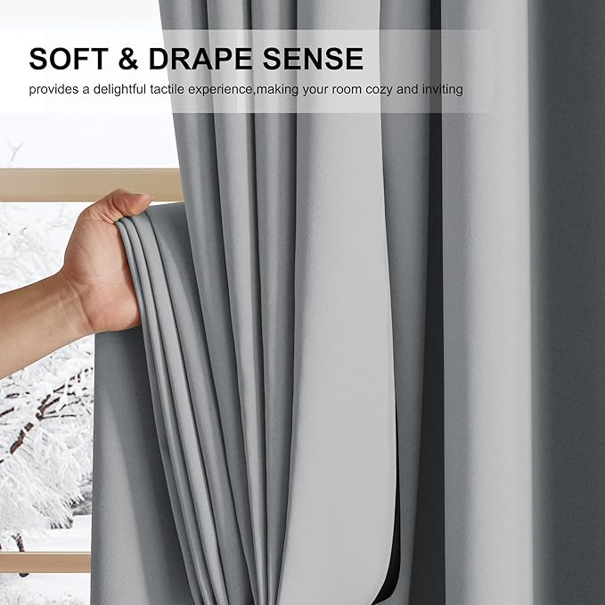 NICETOWN Grey Blackout Curtains for Bedroom 63 Inch Long - Grommet Thermal Insulated Plylux Curtains Light Block Room Darkening Window Drapes for Living Room, 2 Panels, 42 x 63 Inch, Dove Gray