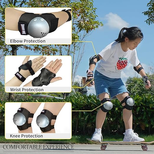 Youth/Kids Knee Pads Elbow Pads Wrist Guards Protective Gear Set for 3-15 Years Child Roller Skates, Skateboard, Cycling, Inline Skating, BMX Bike, Balance Bike, Scooter Riding and Other Outdoor Sports