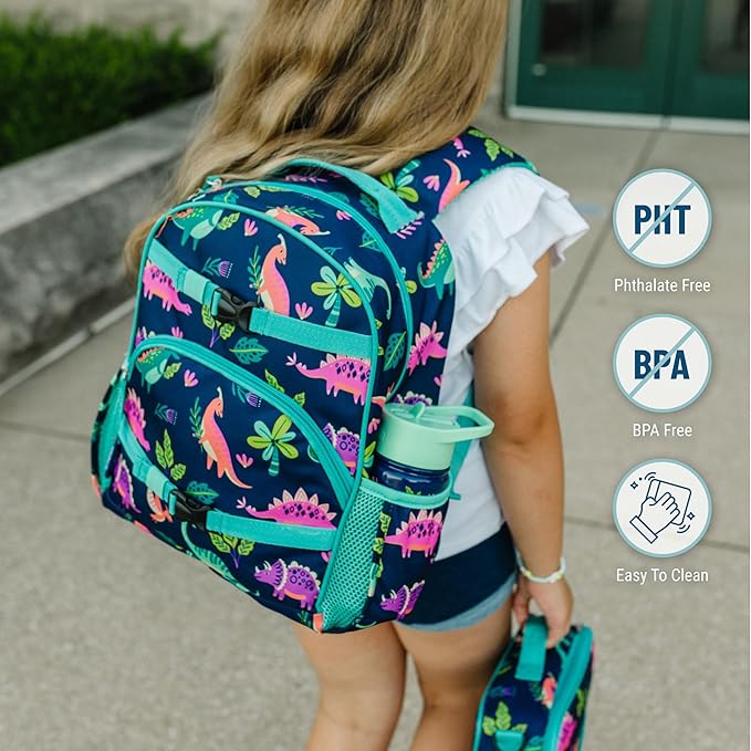 Wildkin ECO rPET 15-inch Kids Backpack – Sustainable, Padded, Adjustable – Darling Dinosaurs