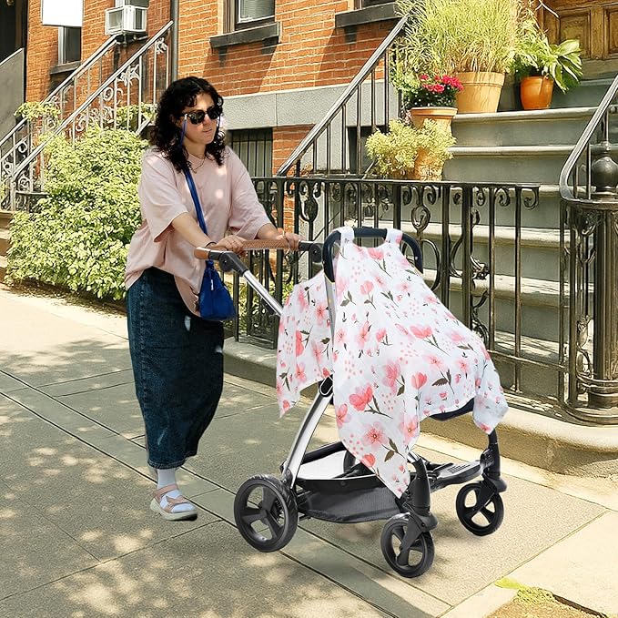 80S Muslin Car Seat Cover for Babies - Soft & Breathable Infant Carrier Canopy, Lightweight Sunshade for Summer, Universal Fit for Baby Boys & Girls