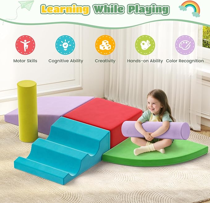 Lischwert Foam Climbing Blocks for Toddlers 1-3, 6pcs Soft Play Set with Crawling Exploration Toys, Indoor Outdoor Infant Safe Blocks for Baby Gym Toddler Playground