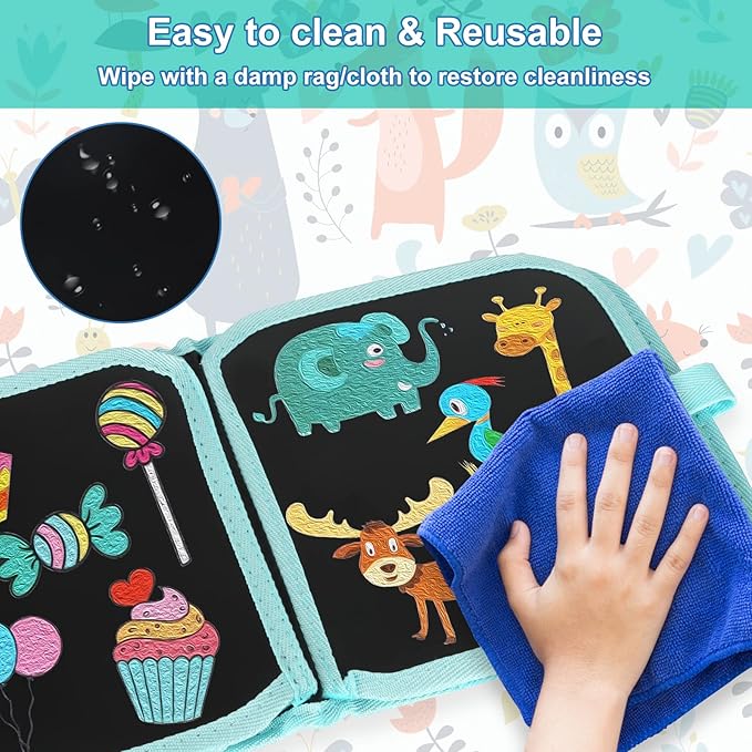 Erasable Doodle Set for Kids - Reusable Magic Drawing Book with 12 Watercolor Pens 14 Page Drawing, Road Trip Car Game Writing Painting Set for Boys and Girls