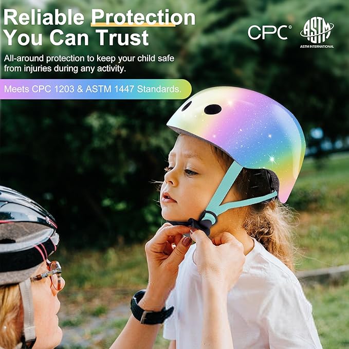 Vvinca Kids Toddlers Bike Helmet Adjustable for Ages 3-5-8 Years, Knee Pads and Elbow Pads Set Wrist Guard Sports Protective Gear Set for Roller Skate Bicycle Skateboard Scooter Girl Boy Birthday Gift