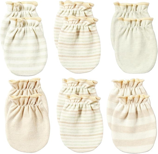 Newborn Mittens No Scratch 100% Cotton Mitts Boy Girl baby mittens 0-6 months 6 Pack
