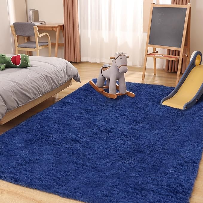 Navy Blue Rug, 4x5.8 Area Rugs for Living Room, Soft Plush Area Rugs for Bedroom, Non-Slip Indoor Carpet for Nursery, Study Room, Playroom