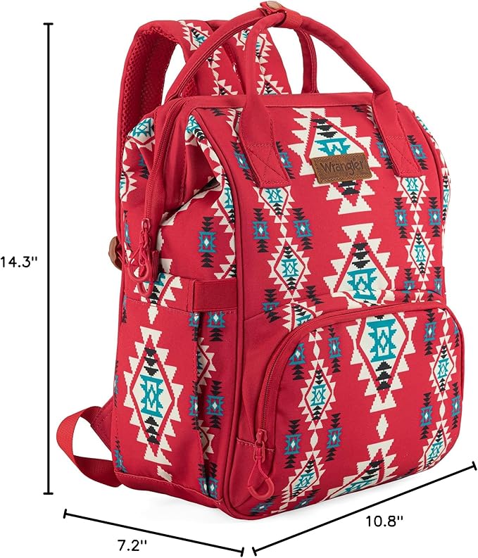 Wrangler Diaper Bag Backpack Aztec Travel Backpack Purses Western Multi-Function Baby Bags for Mom with Waterproof Insulated Pockets