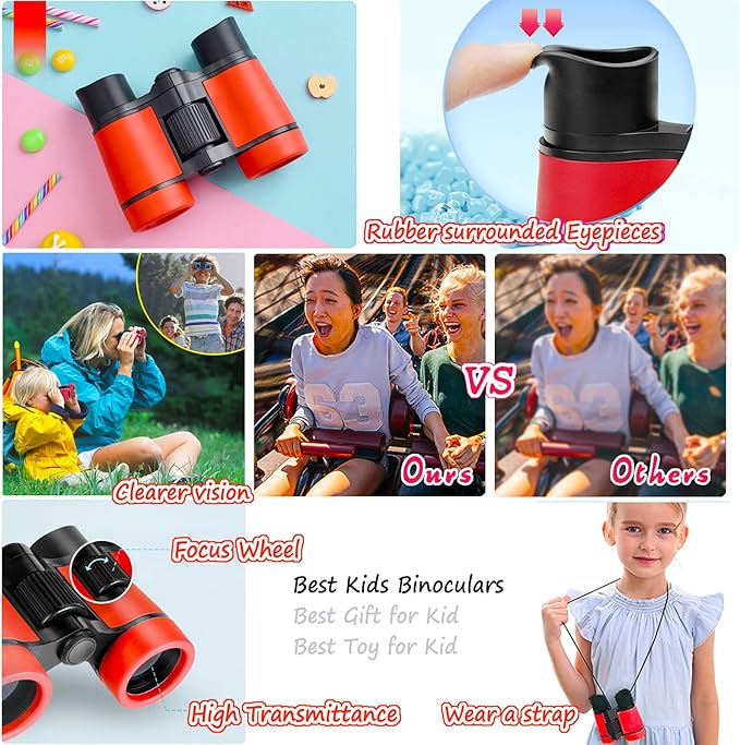 Kids Binoculars Best Gifts for 3-12 Years Boys Girls High-Resolution Optics Shockproof Mini Compact Binocuolar Toys Folding Small Telescope for Bird Watching Camping Outdoor Play