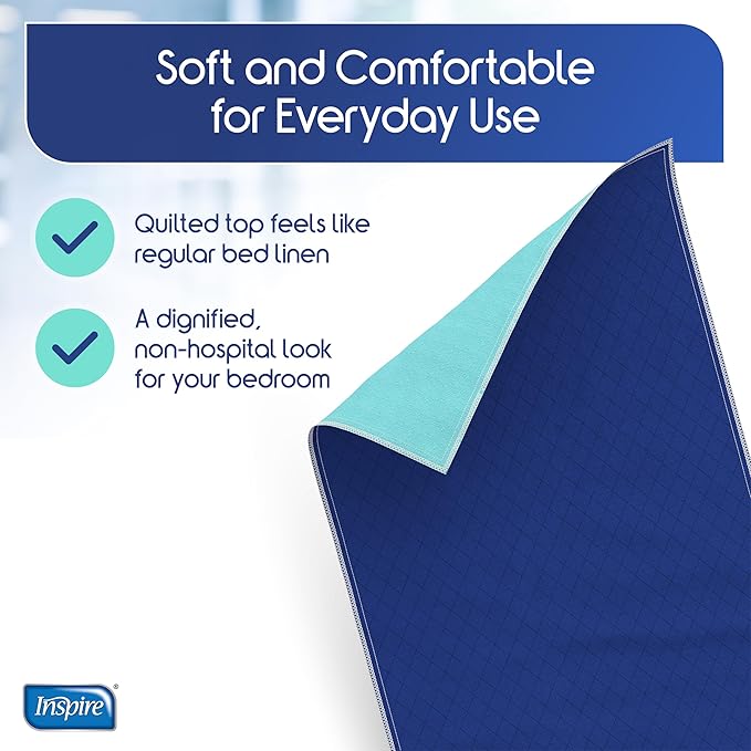 Inspire Waterproof Washable Mattress Pad, Quilted and Dark Colored to Hide Stains, Oversized 34"x 72" – Adults and Kids Reusable Underpad for Incontinence