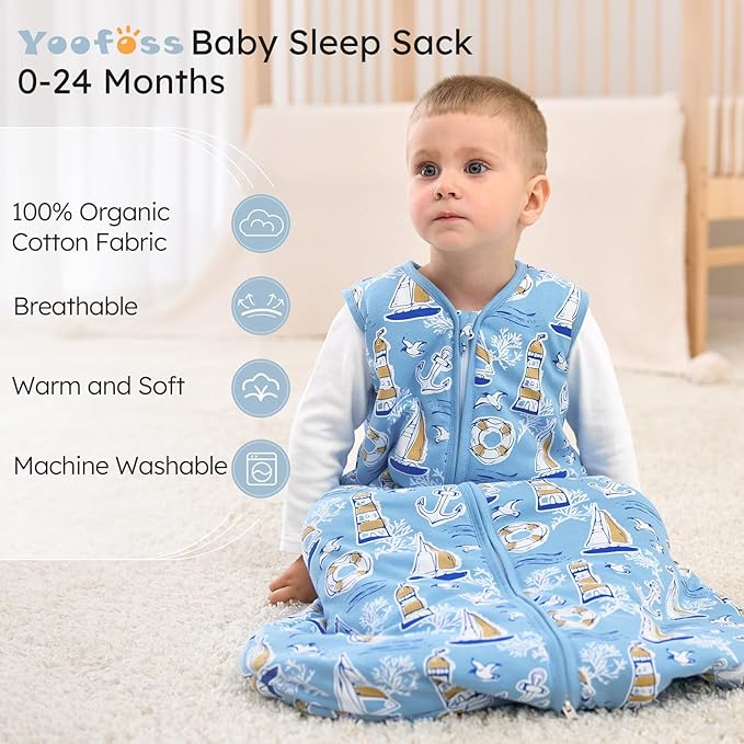 Yoofoss Baby Sleep Sack 6-12 Months, 1.5 Tog Baby Wearable Blanket with 2-Way Zipper, 100% Cotton Organic Fabric Winter Infant Sleeping Sack, Warm Soft Comfy