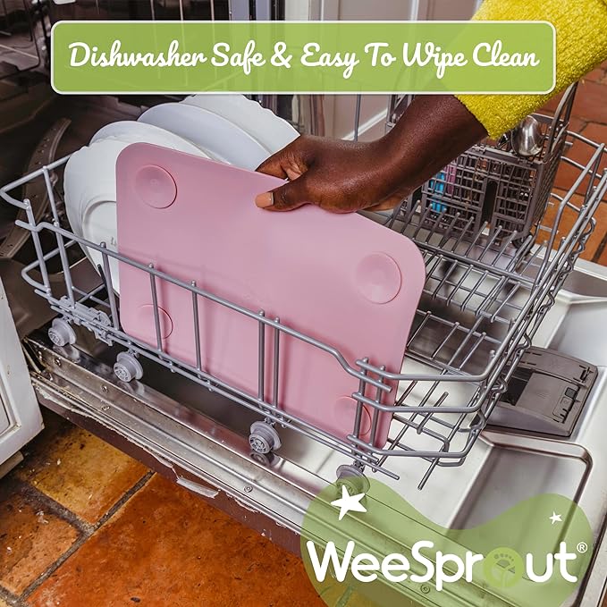 WeeSprout Silicone Suction Placemats for Babies, Toddlers & Kids, Durable Food Grade Silicone with Non-Slip Suction, Raised Edges Contain Mess, Dishwasher Safe, for Dining Table & Restaurants, 2 Pack